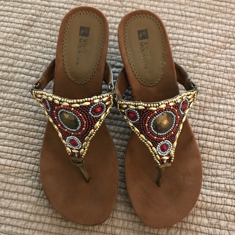 White Mountain Beaded Wedge Sandals